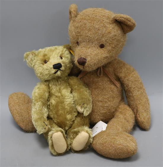 A modern Steiff golden mohair Teddy bear and a French Histoire dOurs bear with original box